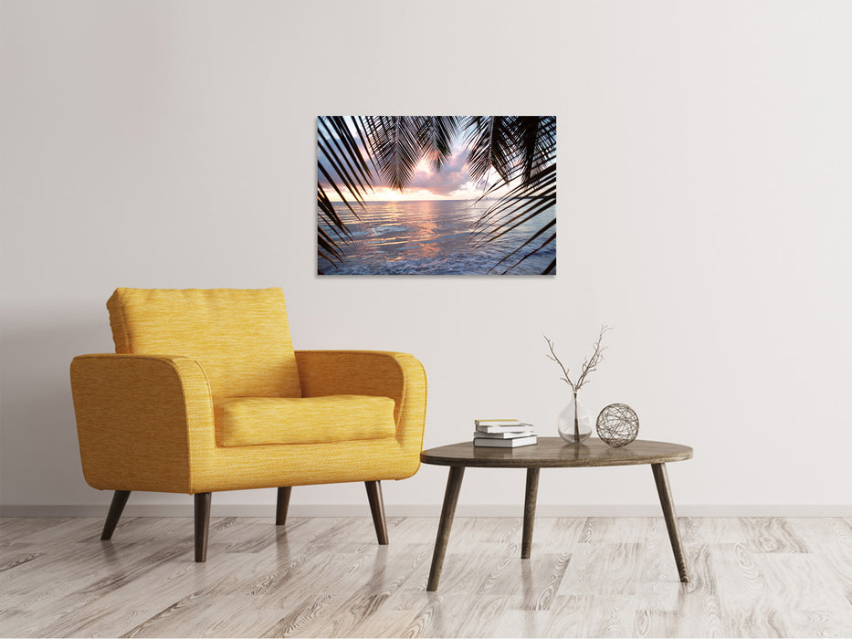 Canvas print Under palm leaves