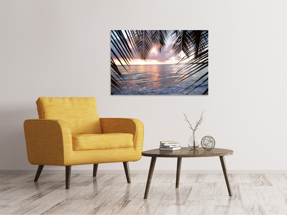 Canvas print Under palm leaves