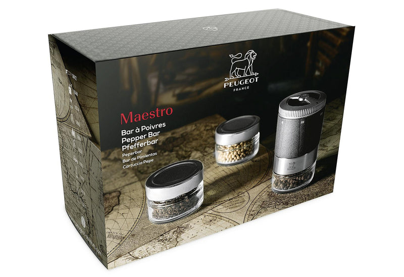 PEUGEOT MAESTRO Pfefferbar u'Select 11cm inkl. drei Premium-Pfeffergläsern graphit