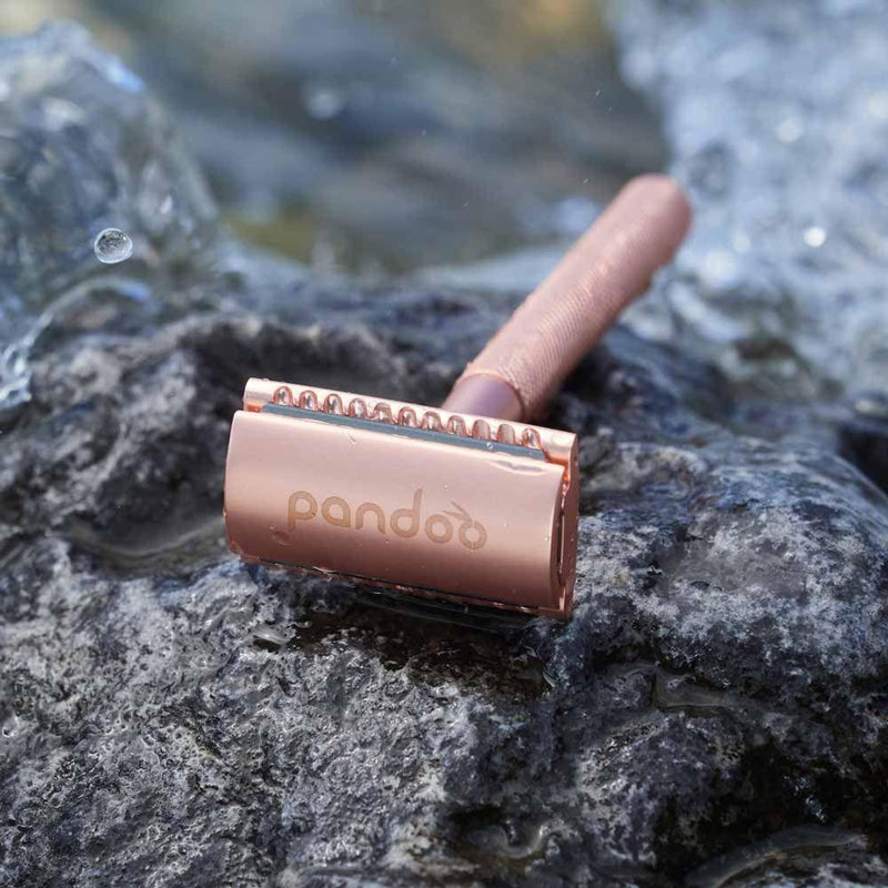 PANDOO Metall Rasierhobel inkl. 10 Klingen rosegold ohne Halterung