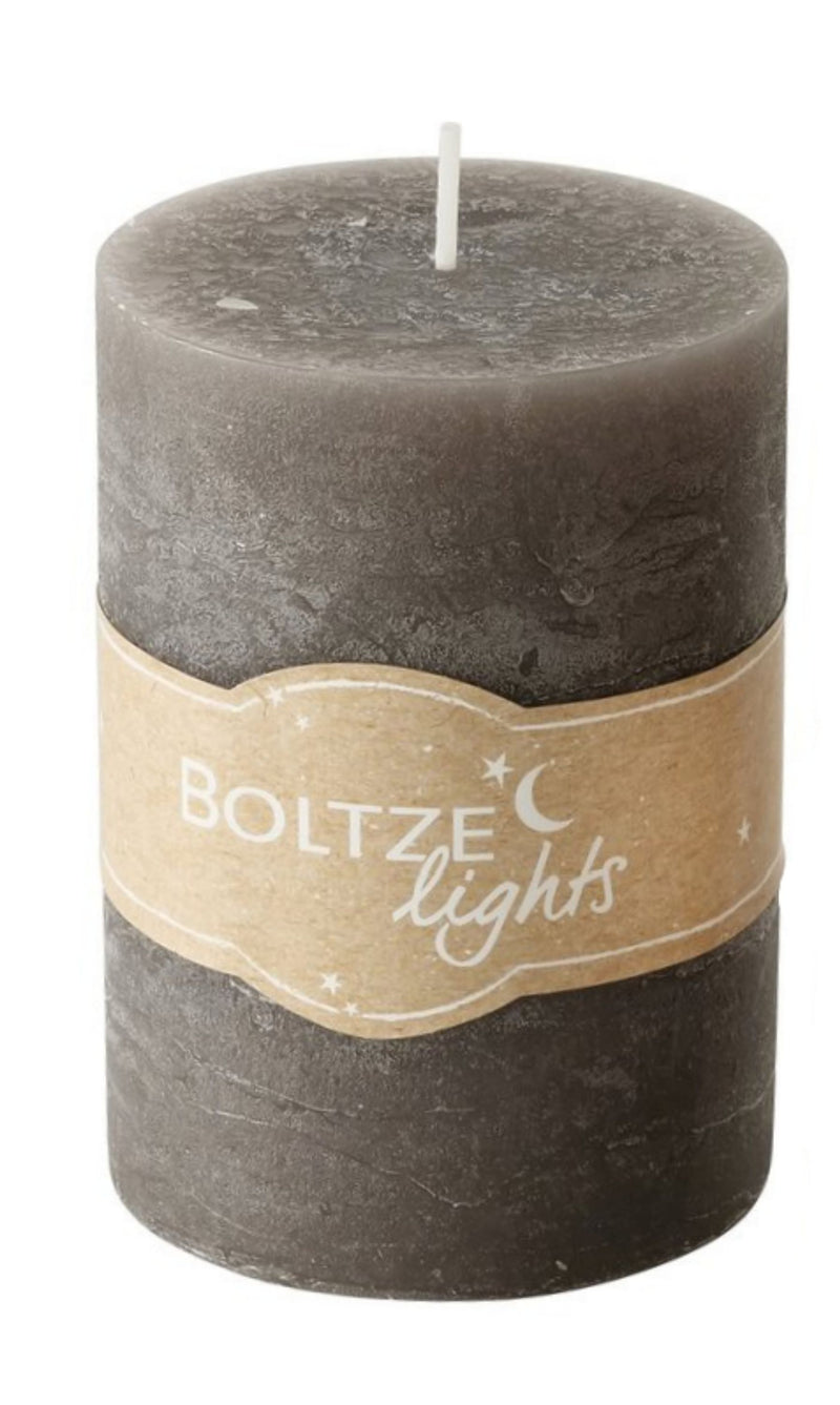 3er Set  Stumpen Kerzenset " Boltze light " in Braun Taupe Grau, 7 cm Durchmesser, Höhe 10 cm, handgearbeitet, 45 Std. Brennzeit
