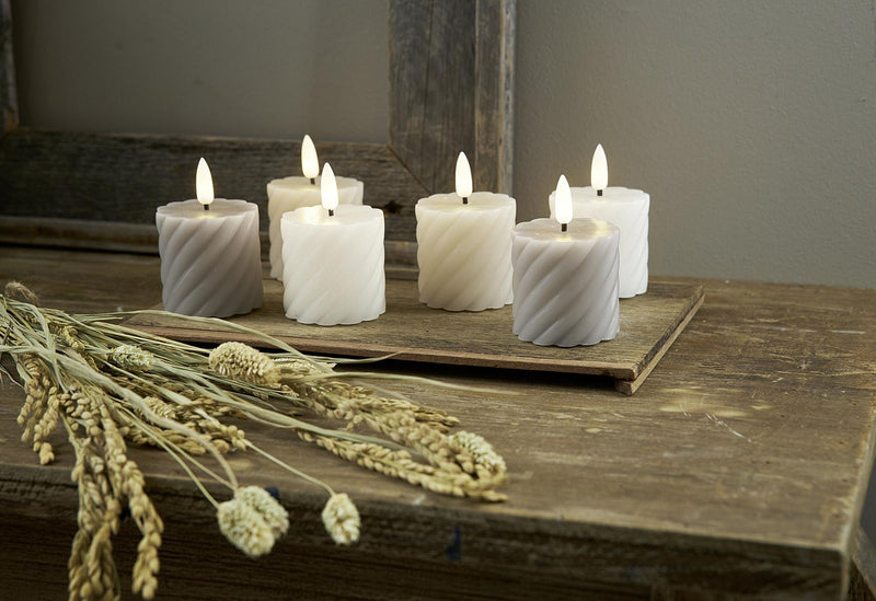 STAR TRADING LED-Echtwachs-Kerze Flamme Swirl Votive 7,5x5cm grau 2Stück