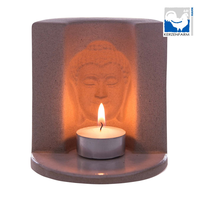 Toller Teelichthalter als Stand Relief Modell "SIDDHARTHA", kreisförmig mit halber Öffnung, Maße: 11 x 11 x 11 cm, perfekt für Wellness Bereiche