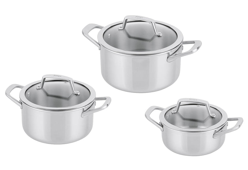 NINJA Topfset 3teilig EverClad Edelstahl mit Glasdeckel (16cm,18cm,20cm)