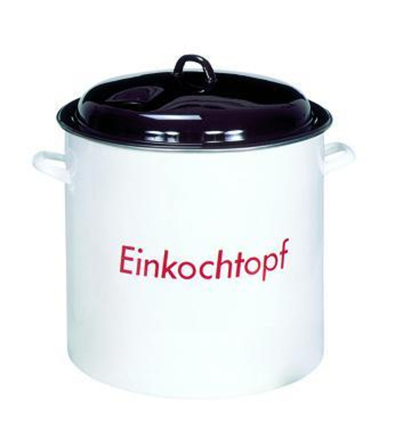 KARL KRÜGER Einkochtopf mit Metalldeckel mit Öffnung für Thermometer 27 l Ø35cm emailliert weiß