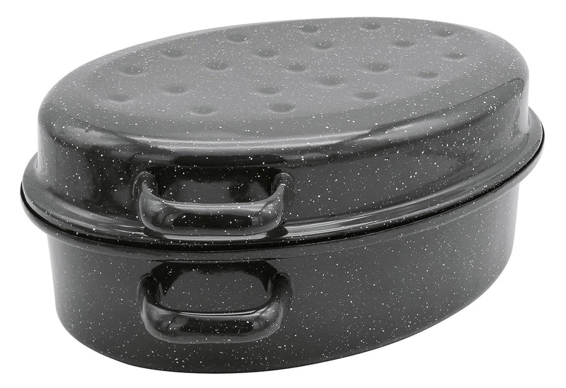 KARL KRÜGER Gänsebräter oval 4,5 l Ø34cm emailliert schwarz/weiß gesprenkelt