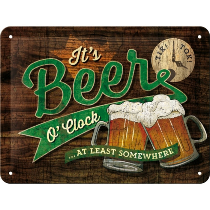 Tin sign 15 x 20 cm Beer O' Clock Glasses Nostalgic Art, the brand for cool, great advertising signs and retro products, a MUST for home and business