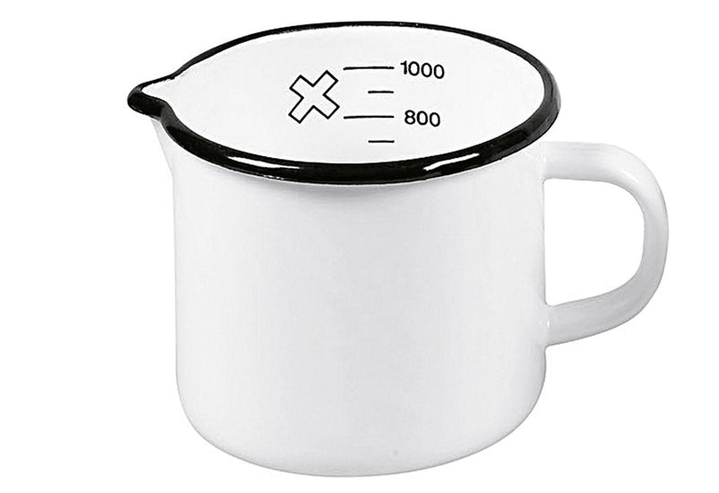 KARL KRÜGER Milchtopf mit Skala und Ausguss 1 l Ø12cm emailliert weiß