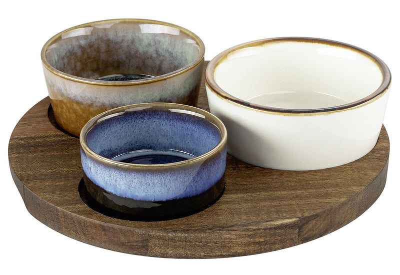 MORITZ&MORITZ Dipp Schalen Set rund mit Akazienbrett 20x20x5,1cm 4teilig
