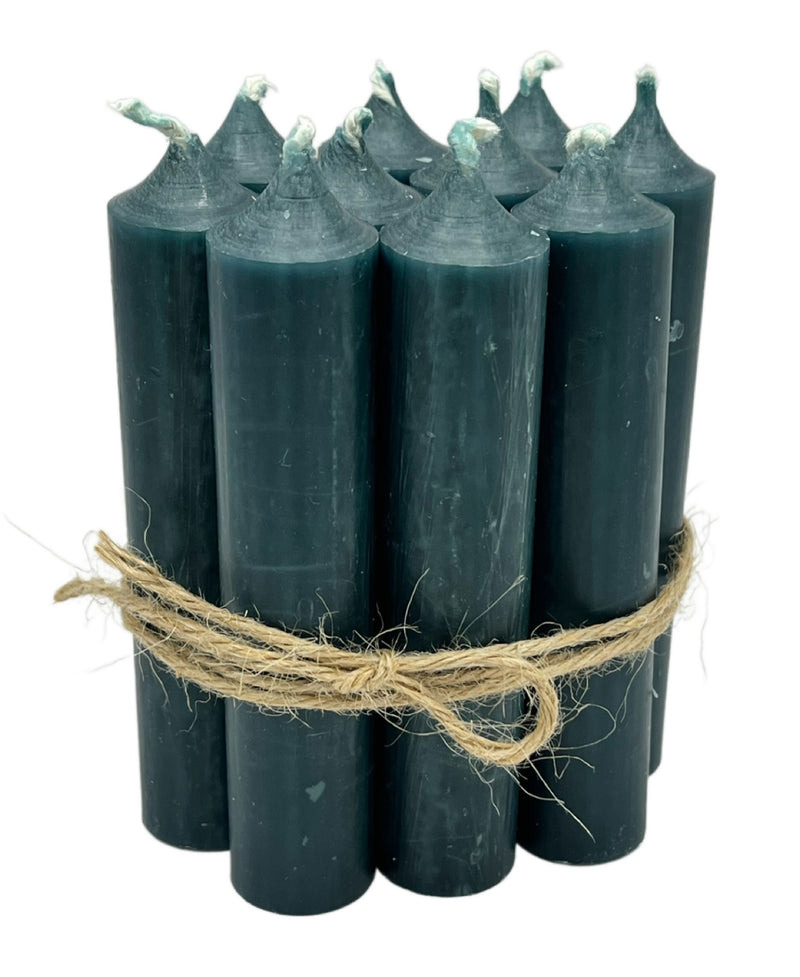 Stabkerzen 10er Set im eleganten Stil, DUNKELGRÜN, 2,2 cm Durchmesser, Höhe 11 cm, ca. 4 Stunden Brennzeit, Ruß- und tropffrei