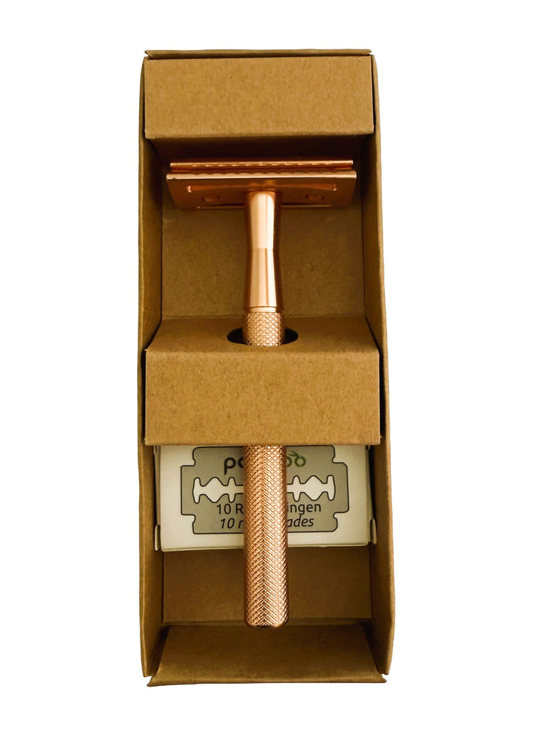 PANDOO Metall Rasierhobel inkl. 10 Klingen rosegold ohne Halterung