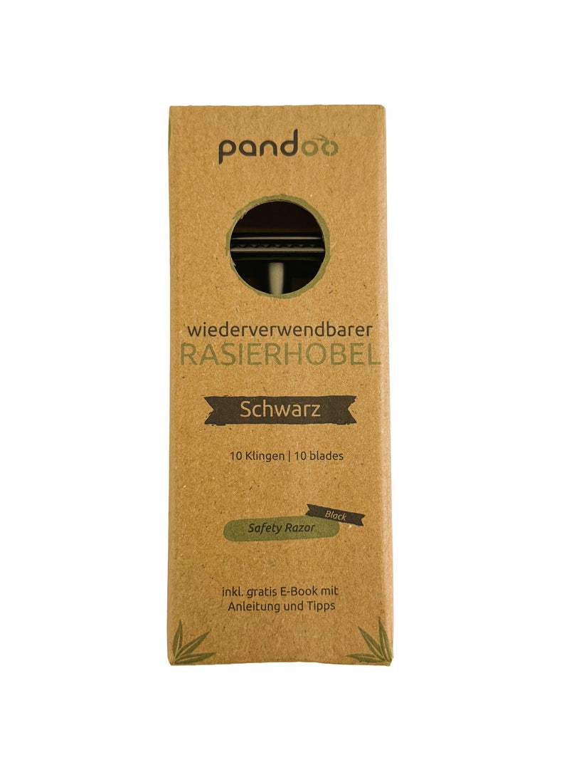 PANDOO Metall Rasierhobel inkl. 10 Klingen schwarz ohne Halterung