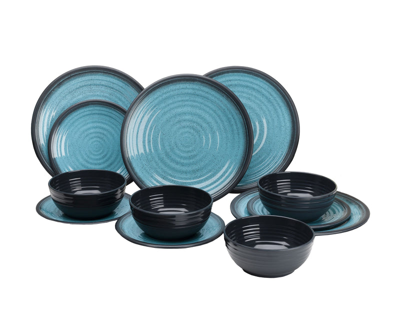 FLAMEFIELD Geschirrset Granite aqua Melamin 12tlg.