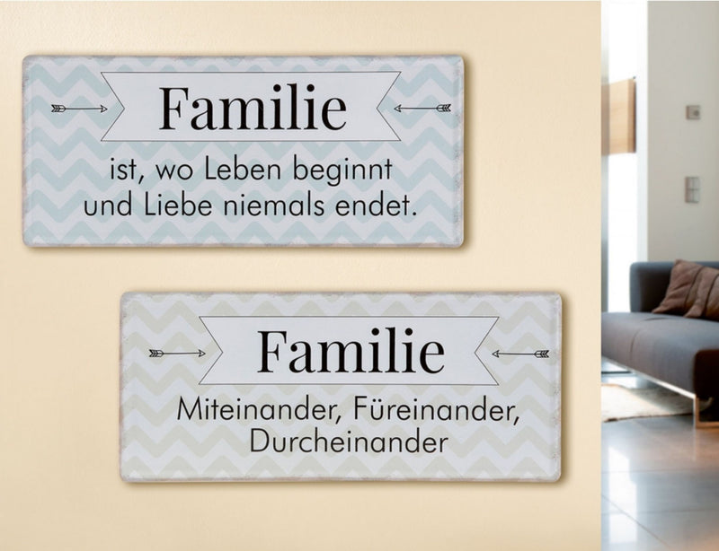 Tolles Metallschild , Modell Familie ist, wo..., Material Metall , Maße 35 x 15 cm, weiß graublau, ideal für Küche, Flur, Cafe, Cafeteria oder einfach Zuhause.