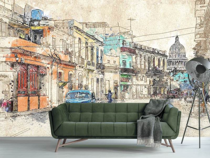 Fototapete Gemälde Oldtimer Kuba