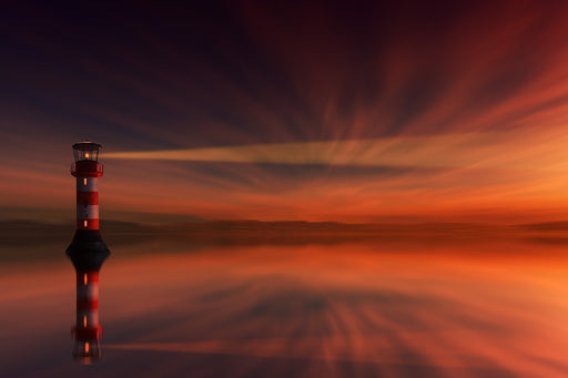 Fototapete Roter Himmel am Leuchtturm