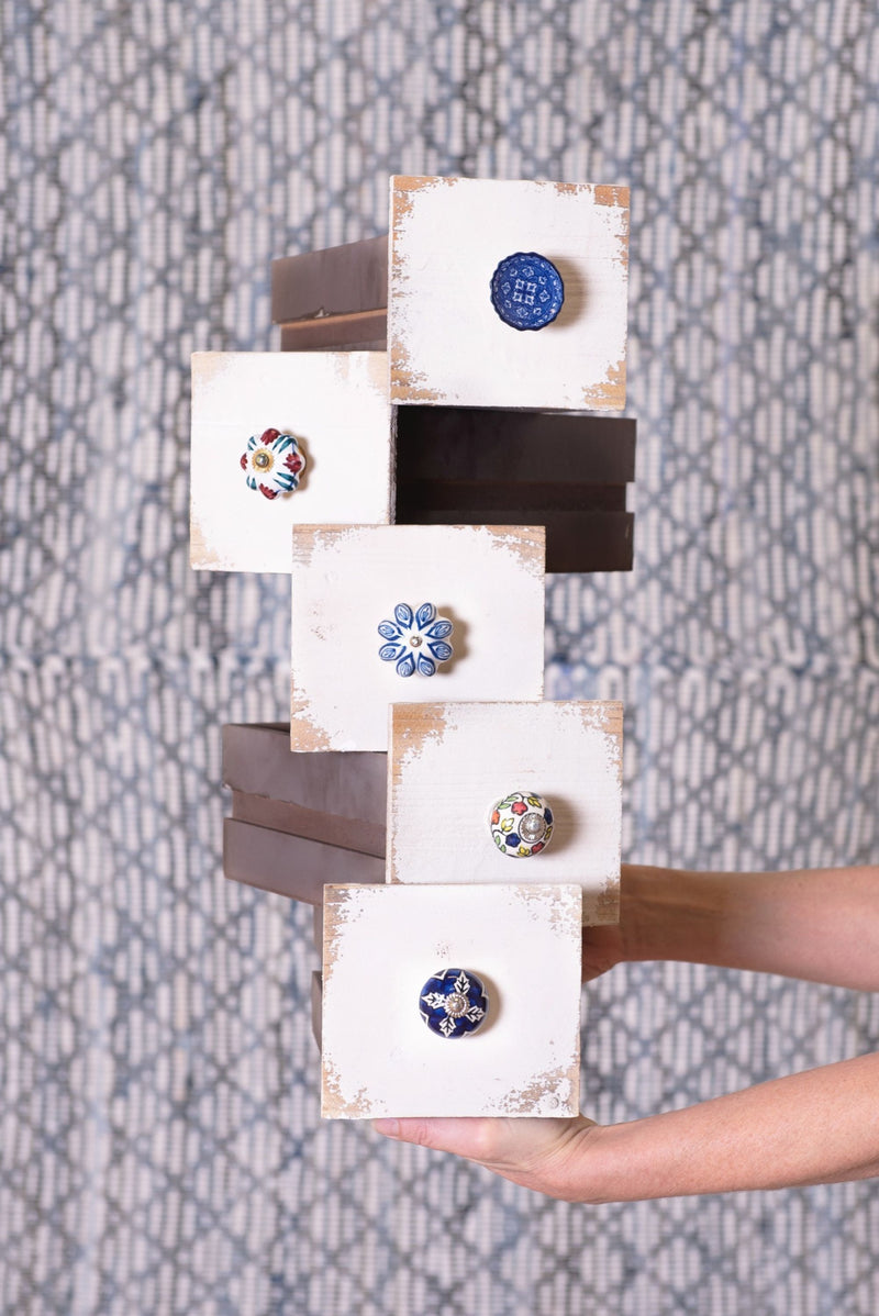 4er-Set Trend Möbelknöpfe, Modell STOCKHOLM , die Keramik mit dem blauen Blüten Muster harmonisch kombiniert, Landhausstil, Durchmesser 4 cm, Länge 4 cm ungekürzt.