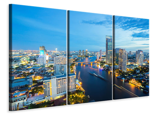 Leinwandbild 3-teilig Skyline Bangkok in der Abenddämmerung