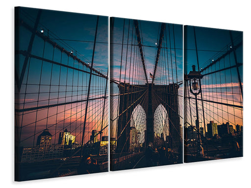 Leinwandbild 3-teilig Brooklyn Bridge im Abendlicht