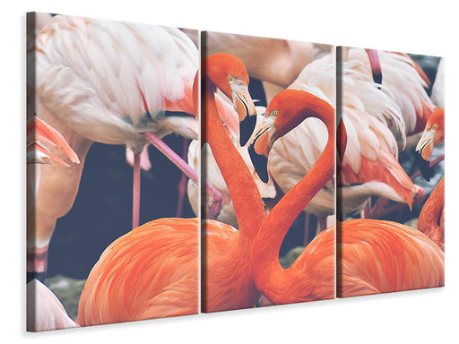 Leinwandbild 3-teilig Bunte Flamingos