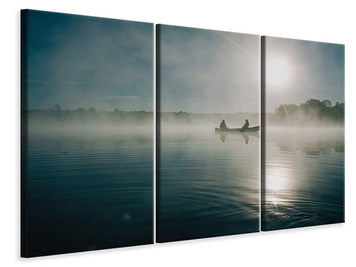 Leinwandbild 3-teilig Fischer im Sonnenaufgang