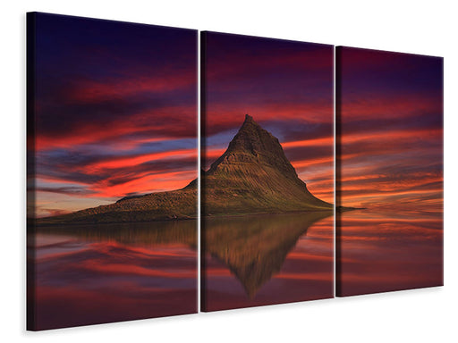 Leinwandbild 3-teilig Kirkjufell bei Sonnenuntergang