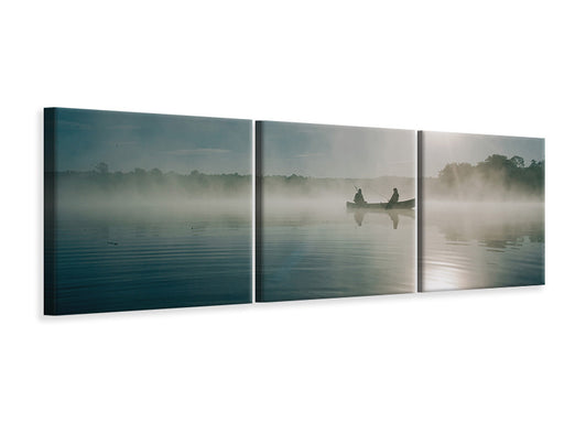 Panorama Leinwandbild 3-teilig Fischer im Sonnenaufgang