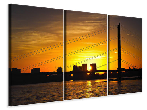 Leinwandbild 3-teilig Skyline Düsseldorf bei Sonnenuntergang