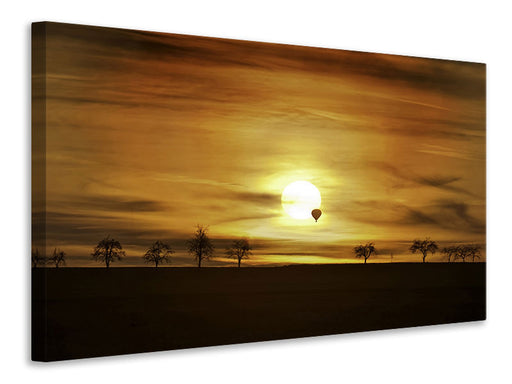 Leinwandbild Sonnenuntergang mit Heissluft Ballon