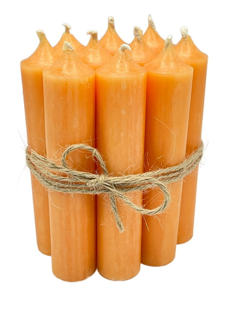 Stabkerzen 10er Set im eleganten Stil, Farbe MANDARINE, 2,2 cm Durchmesser, Höhe 11 cm, ca. 4 Stunden Brennzeit, Ruß- und tropffrei
