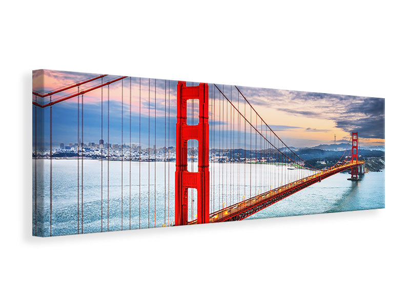 Leinwandbild Panorama Der Golden Gate Bridge bei Sonnenuntergang