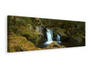 Leinwandbild Panorama Kleiner Wasserfall im Wald