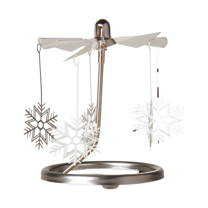 High-quality tea light lantern carousel model "WINTER NIGHT", translucent bisque porcelain, propeller with snowflakes, 6 x 6 x 17 cm, ideal as a gift or home