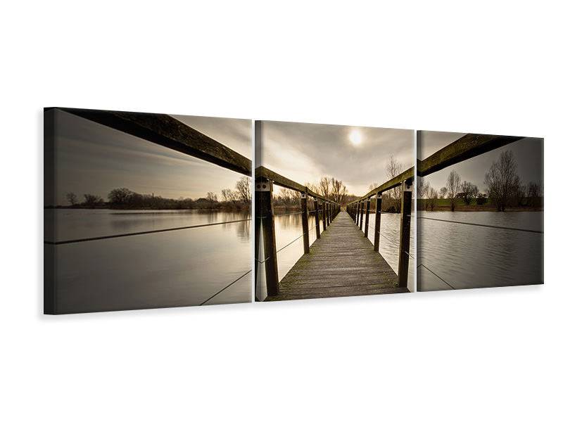 Panoramic 3-piece canvas picture The wooden bridge