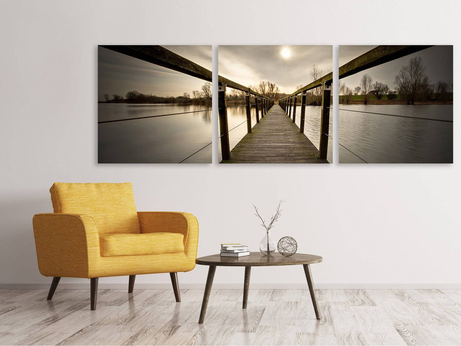 Panoramic 3-piece canvas picture The wooden bridge