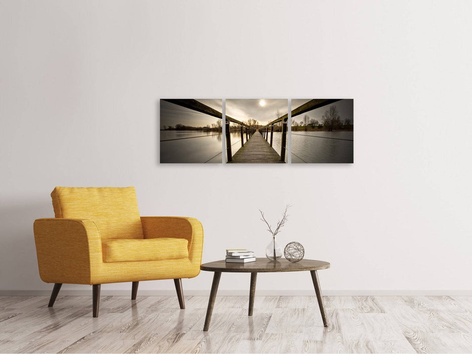 Panoramic 3-piece canvas picture The wooden bridge