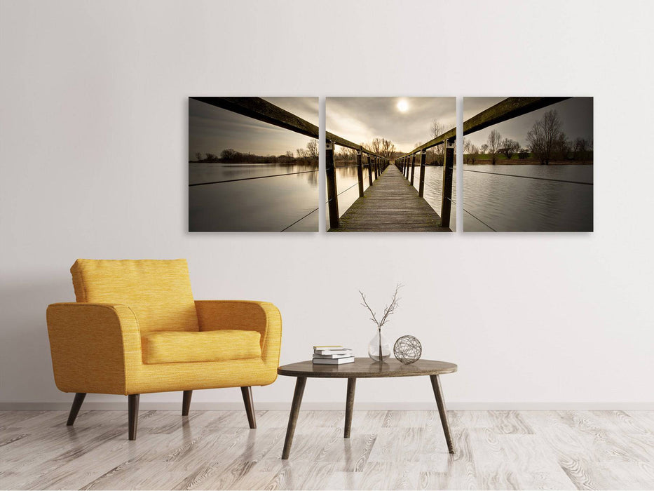 Panoramic 3-piece canvas picture The wooden bridge