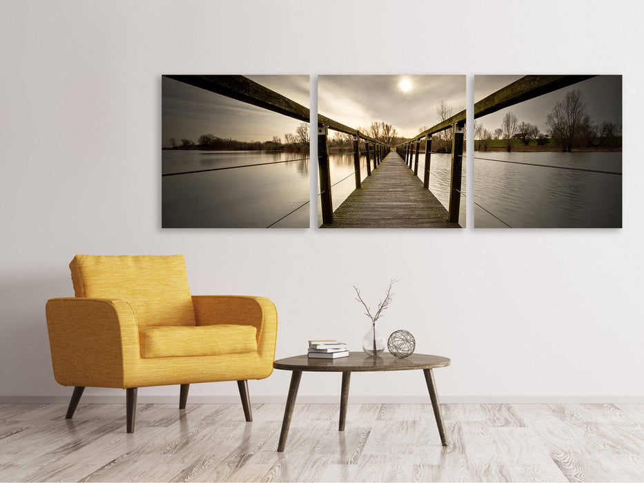 Panoramic 3-piece canvas picture The wooden bridge