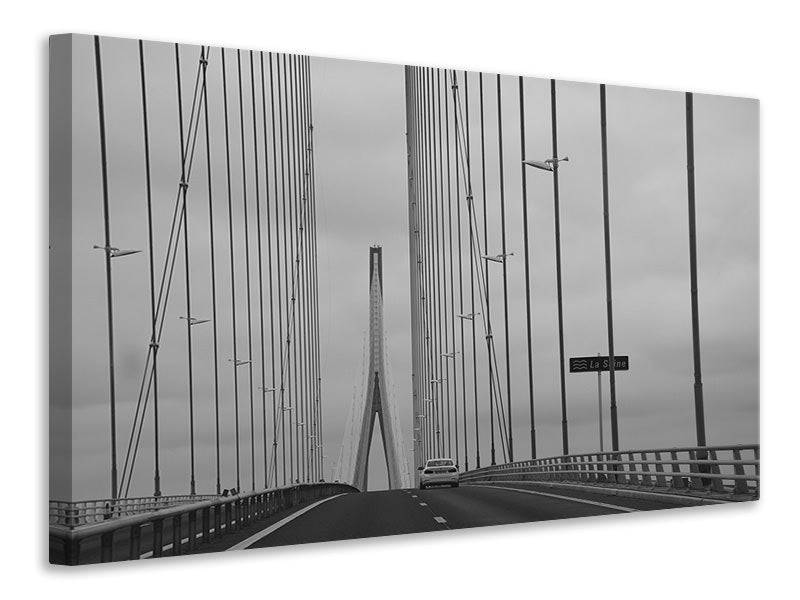 Canvas print Normandy bridge in the fog