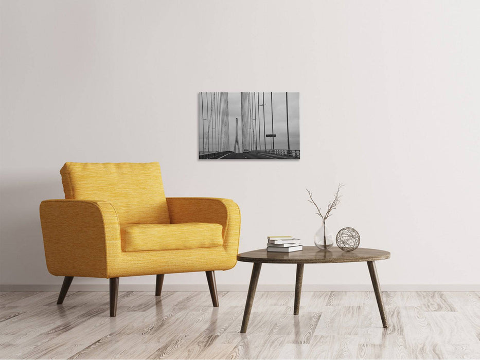 Canvas print Normandy bridge in the fog