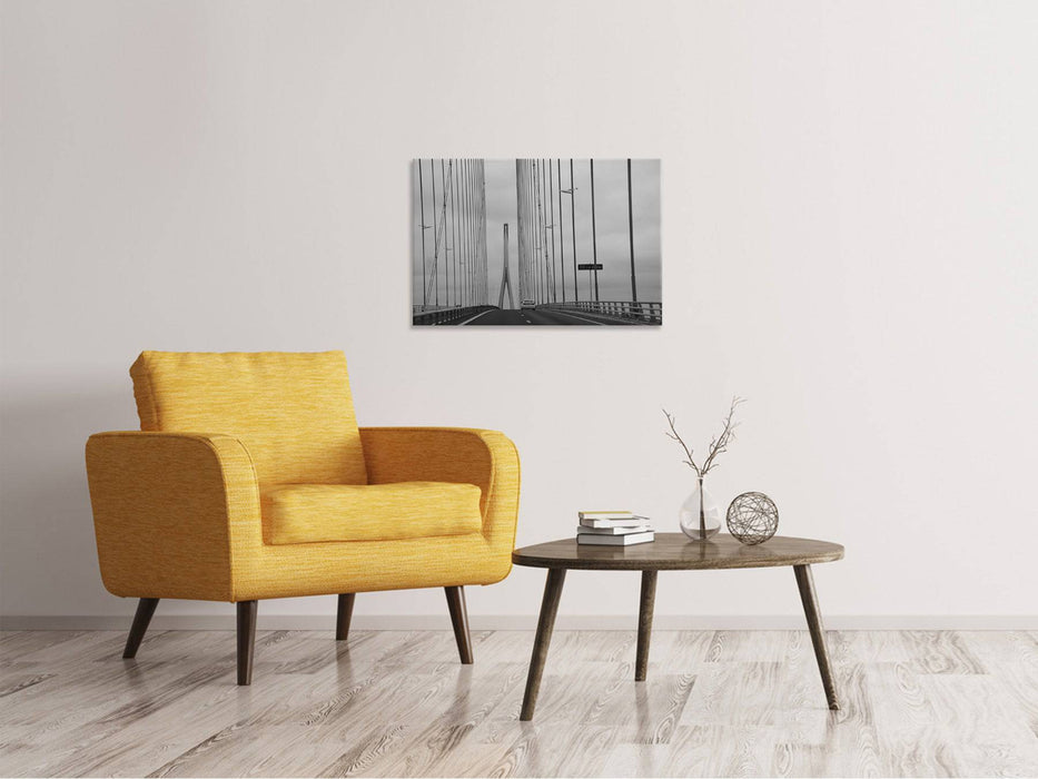 Canvas print Normandy bridge in the fog