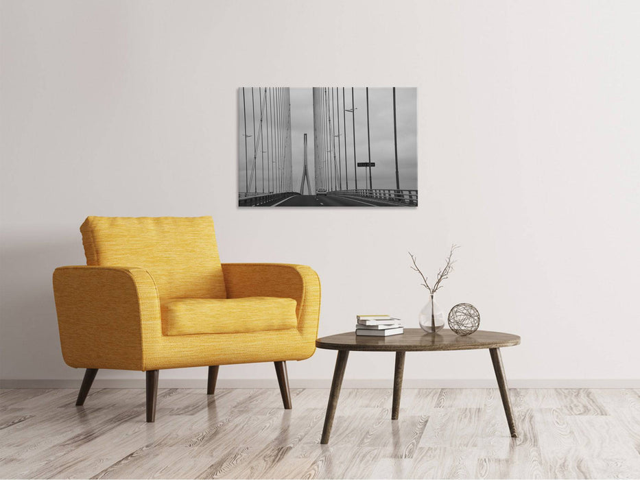 Canvas print Normandy bridge in the fog