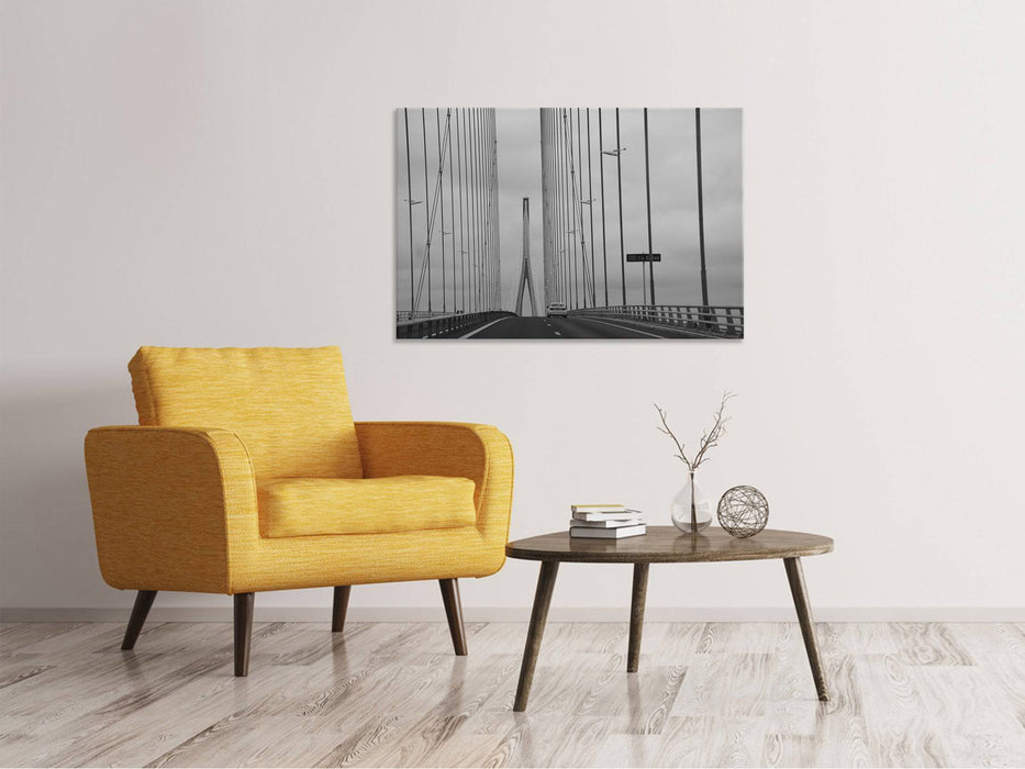 Canvas print Normandy bridge in the fog