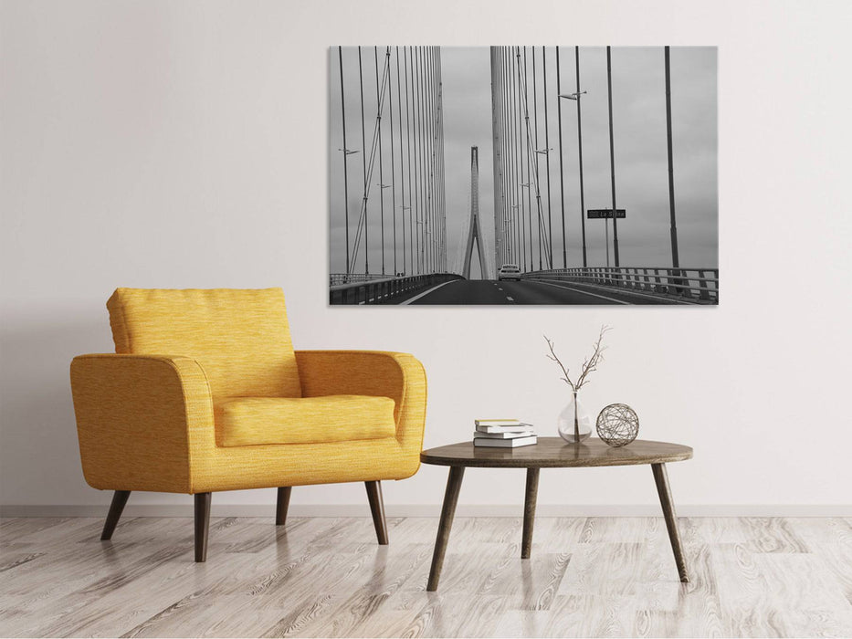 Canvas print Normandy bridge in the fog