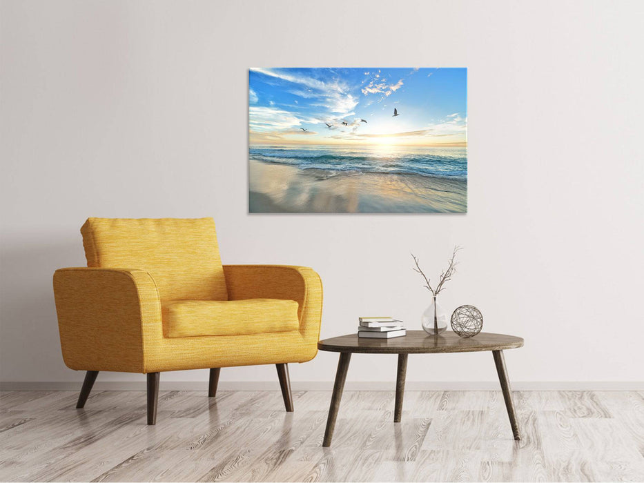 Tableaux sur toile Les mouettes et la mer au lever du soleil