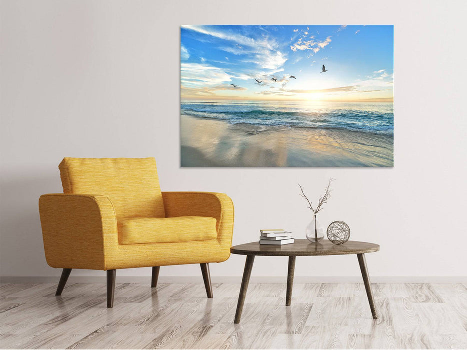 Tableaux sur toile Les mouettes et la mer au lever du soleil