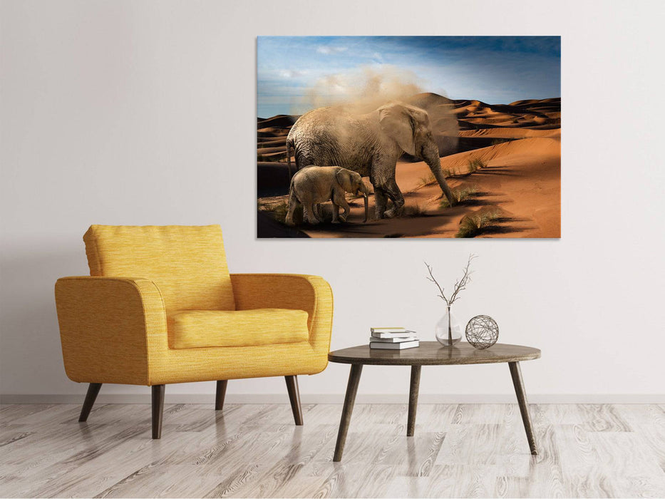 Canvas print Elephants in the desert