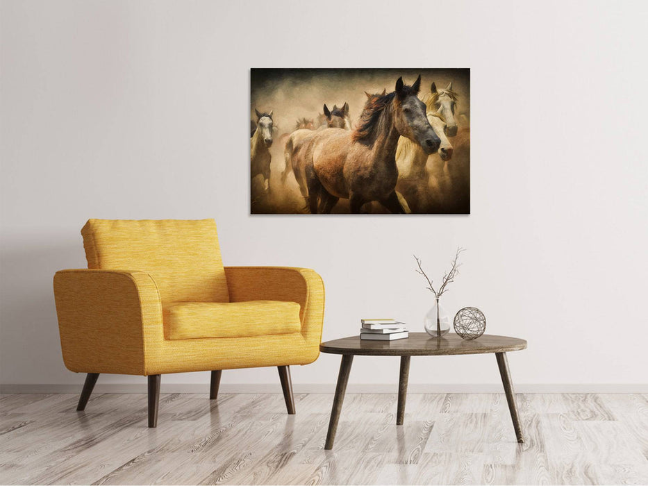 Peinture sur toile chevaux sauvages