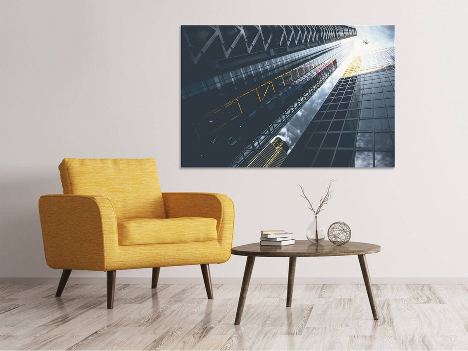 Canvas print Helicopter over skyscrapers