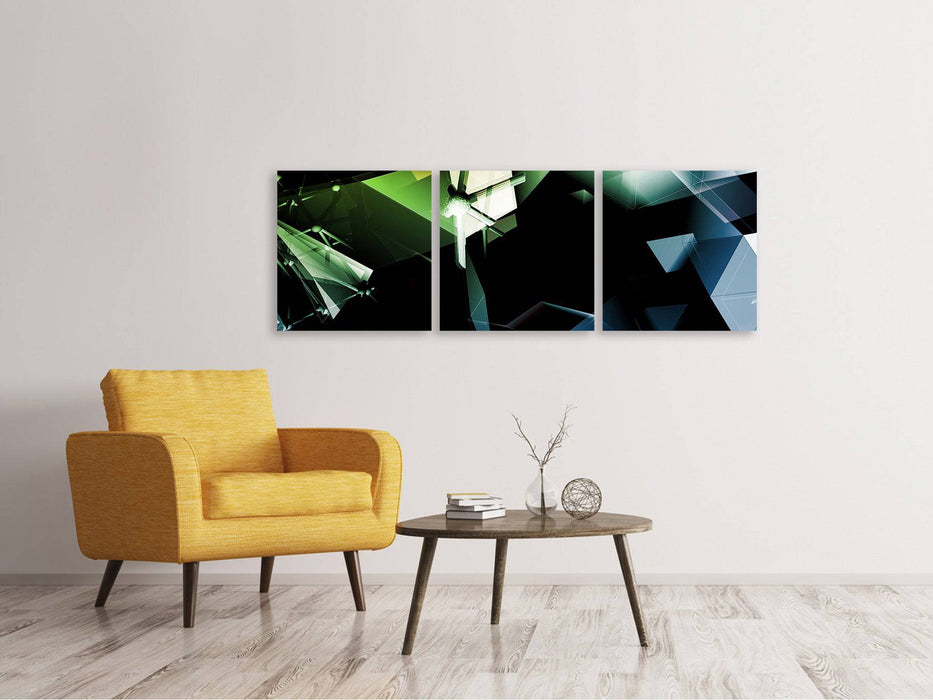 Panoramic 3-piece canvas picture 3D polygon